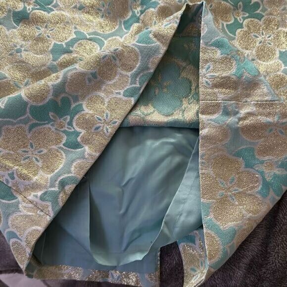 Antonio Melanie Metallic Pencil Skirt Women’s Size 0 Teal Gold Floral Brocade - Picture 9 of 9